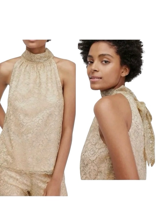 J. Crew Tops - NWT J. Crew Metallic Tie Neck Top XS Nude